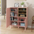 Storage Cabinet With Door, Multifunctional Storage Cabinet, Modern Sideboard Cabinet, Wooden Storage Cabinet, Leather Handle Drawer Cabinet, Home Storage Cabinet, Office Cabinet Pink Solid Wood Mdf