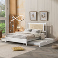 Queen Size Wooden Rattan Platform Bed, With 2 Big Drawers, T Size Trundle, White Queen White Plywood