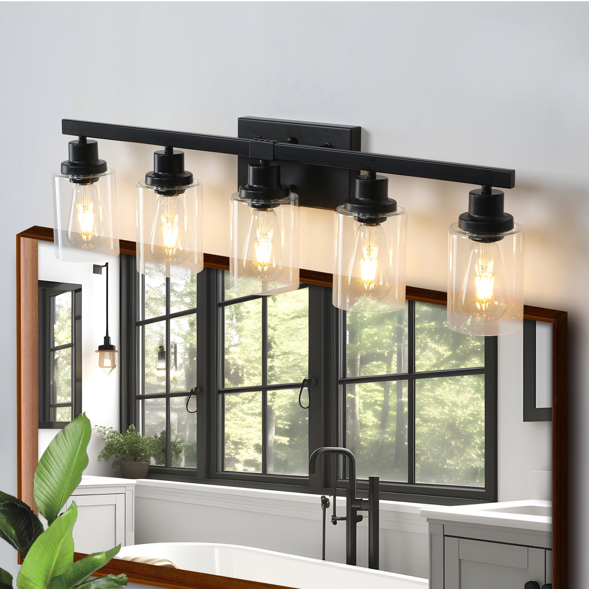 Same As W1340P197622 L001010 B5 5 Lights Farmhouse Vanity Lights Fixture Rustic Bathroom Light Fixture Bathroom Sconce Without Bulbs Black Glass Iron