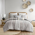 Cotton Printed Comforter Set With Chenille Gray Full Queen Queen Gray Cotton