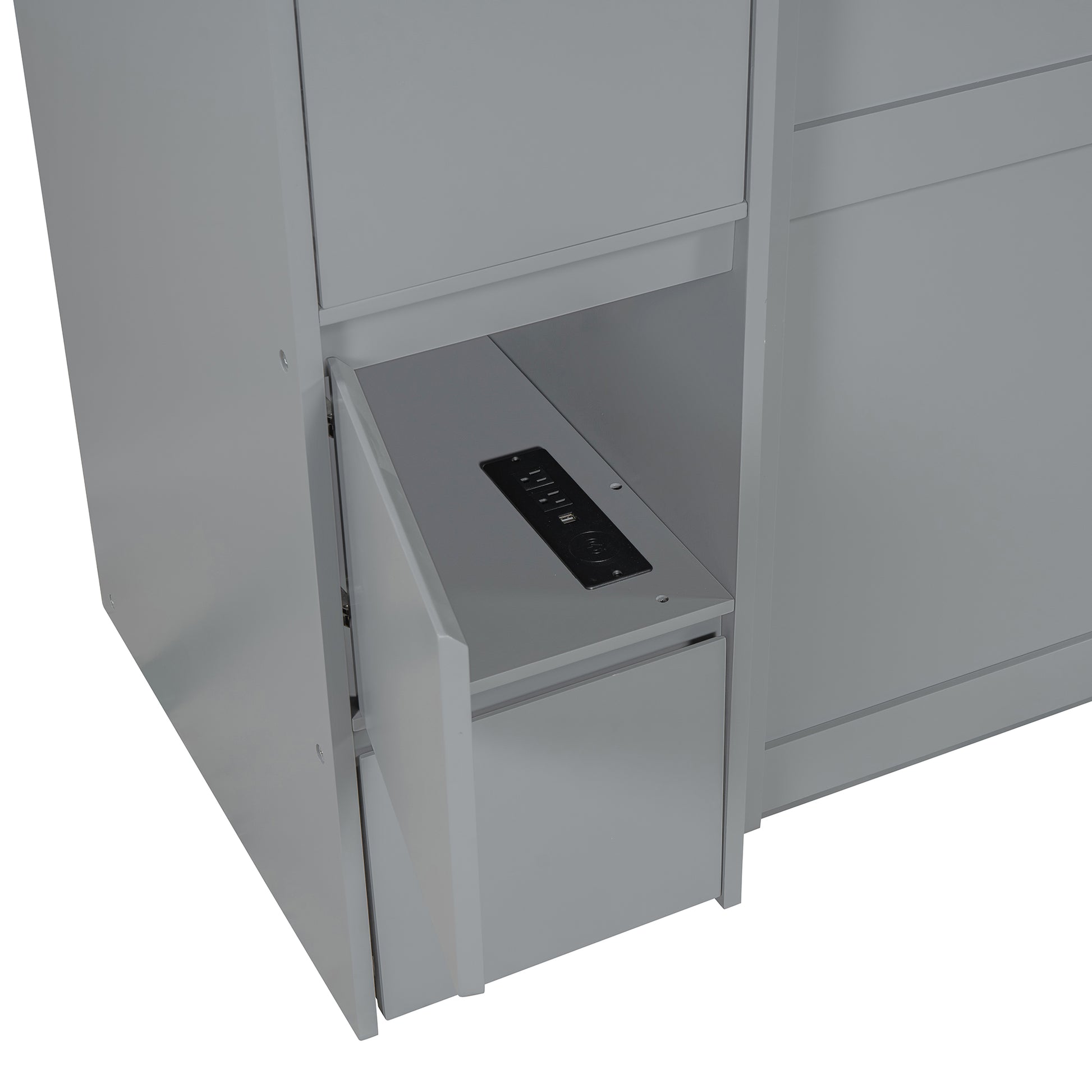 Full Size Murphy Bed With Drawers, Cabinets And Usb Ports,Gray Full Gray Mdf Lvl