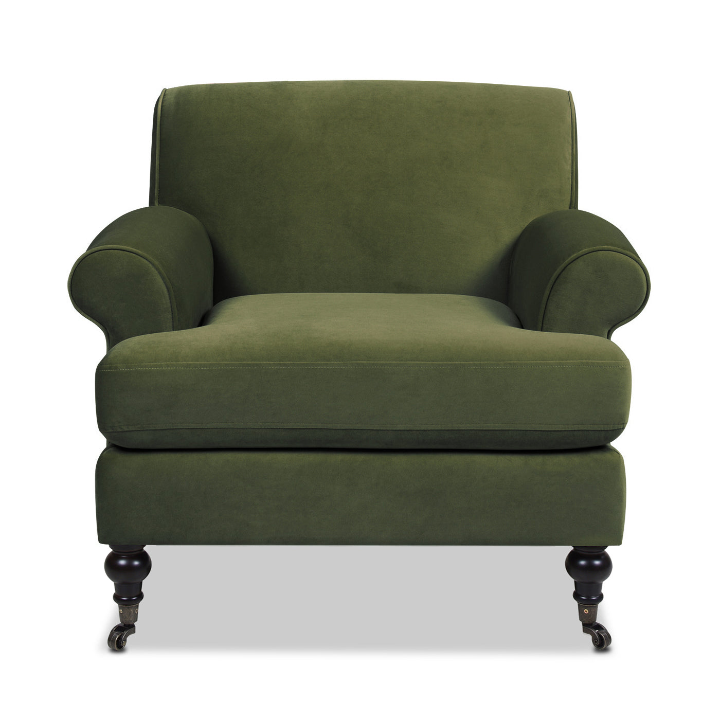 Alana 38" Lawson Accent Arm Chair Metal Casters, Olive Green Performance Velvet Olive Green Foam Velvet