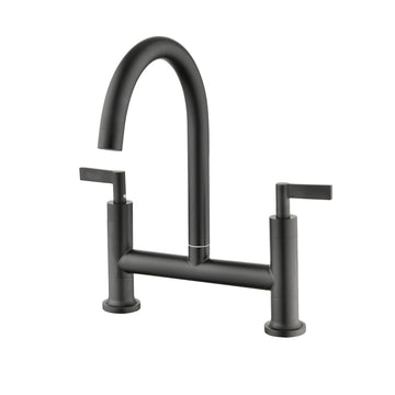 Double Handle Bridge Kitchen Faucet Matte Black Kitchen Metal Stainless Steel