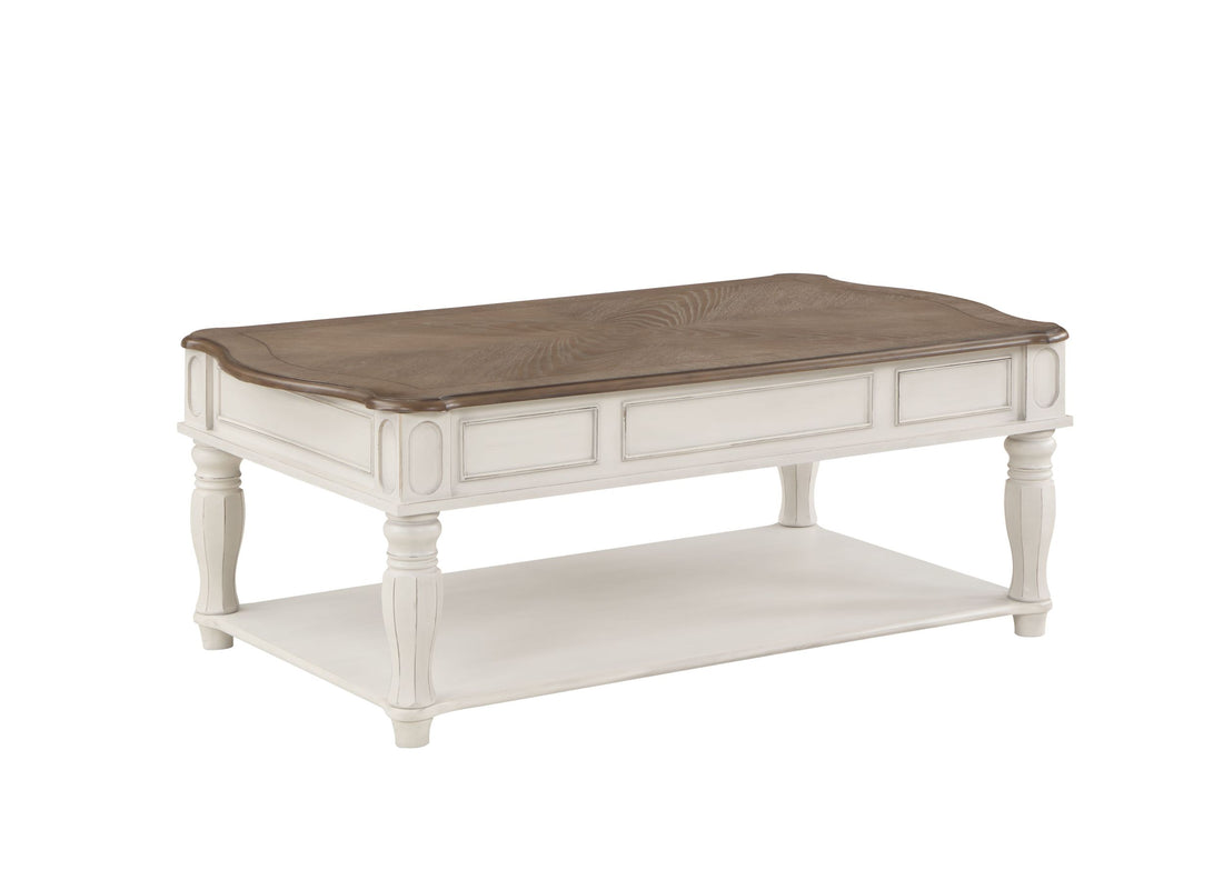 Oak And Antique White Coffee Table With Lift Top Oak Primary Living Space Shelves Rectangular Wood