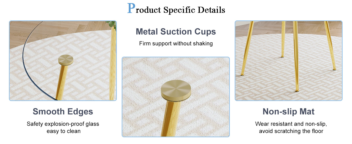 A Modern Minimalist Style Round Transparent Tempered Glass Table With Gold Metal Legs, Paired With 6 Modern Pu Leather High Back Dining Chairs ,Bring A Luxurious Experience. Black Seats 6 Glass Metal