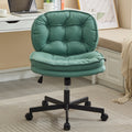 Armless Office Desk Chair With Wheels: Pu Leather Cross Legged Wide Chair,Comfortable Adjustable Swivel Computer Task Chairs For Home,Office,Make Up,Small Space,Bed Room Green Antique Fiber Foam And Polyester Fiber Pad Pvc