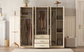 6 Doors Wooden Wardrobe Storage For Bedroom, With Big Drawers, Gray Brown Plywood