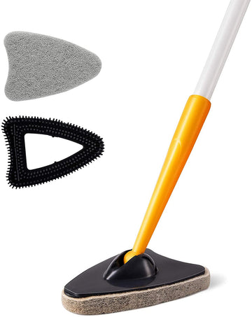 Tub Tile Scrubber Brush 2 In 1 Cleaning Brush Pole Stiff Bristles Scouring Pads For Cleaning Bathroom Kitchen Toilet Wall Tub Tile Sink Non Scratch Black Iron