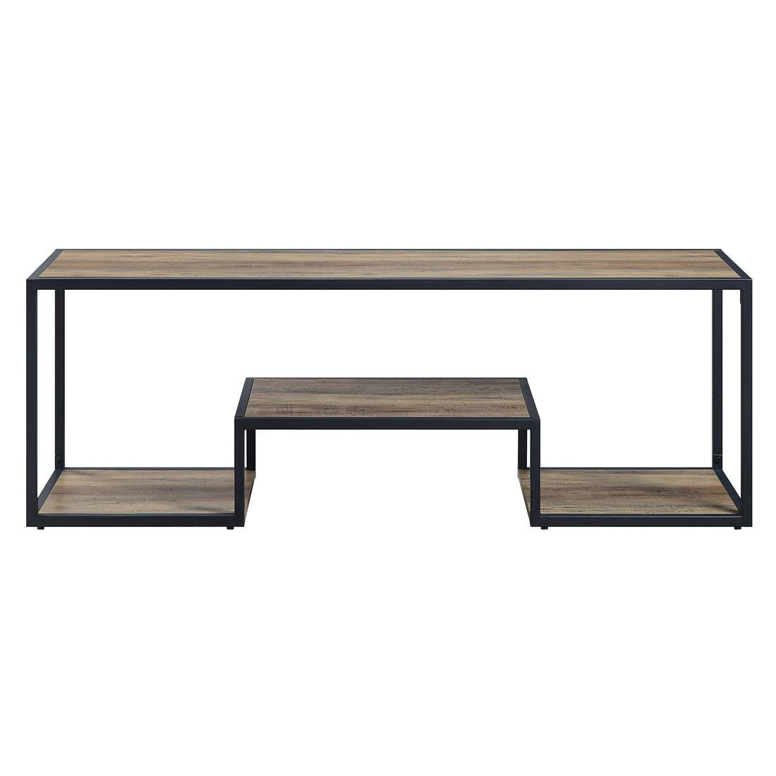 Rustic Oak And Black Tv Stand With 3 Shelves Black Brown Primary Living Space 60 69 Inches Contemporary Wood Metal