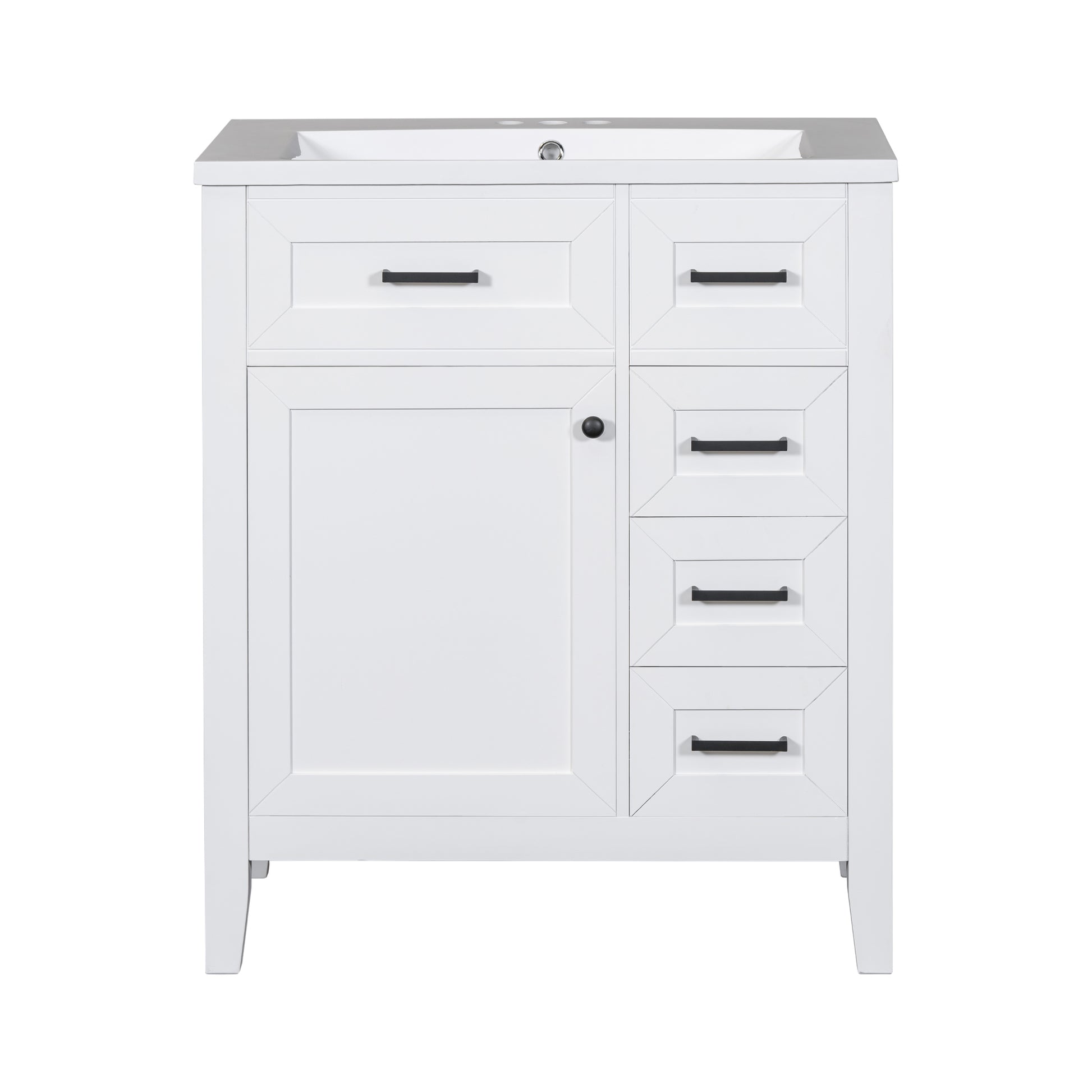 30" Bathroom Vanity With Sink Combo, White Bathroom Cabinet With Drawers, Solid Frame And Mdf Board Old Sku:N725S999222K White Solid Wood Mdf