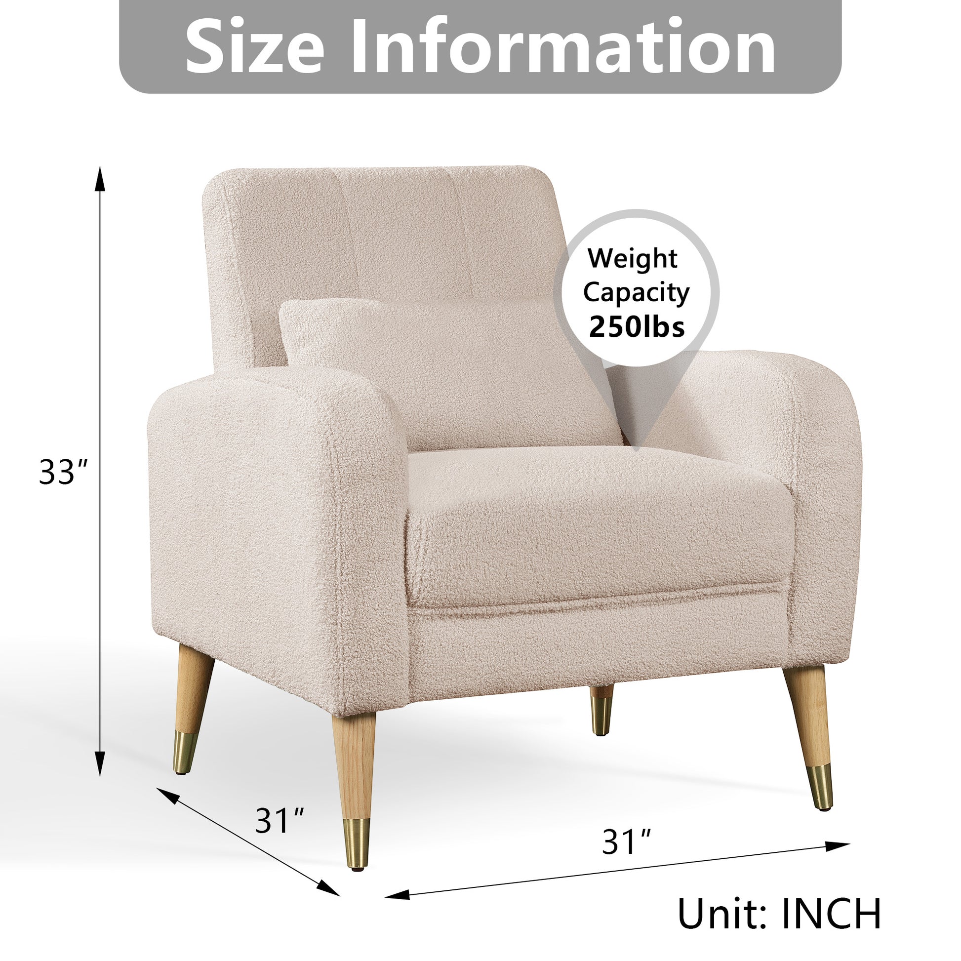 Mid Century Modern Accent Chair, Upholstered Armchair Living Room Chair, Comfy Single Sofa Chair With Metal Legs, Polyester Fabric Chair For Living Room Bedroom Camel Sherpa