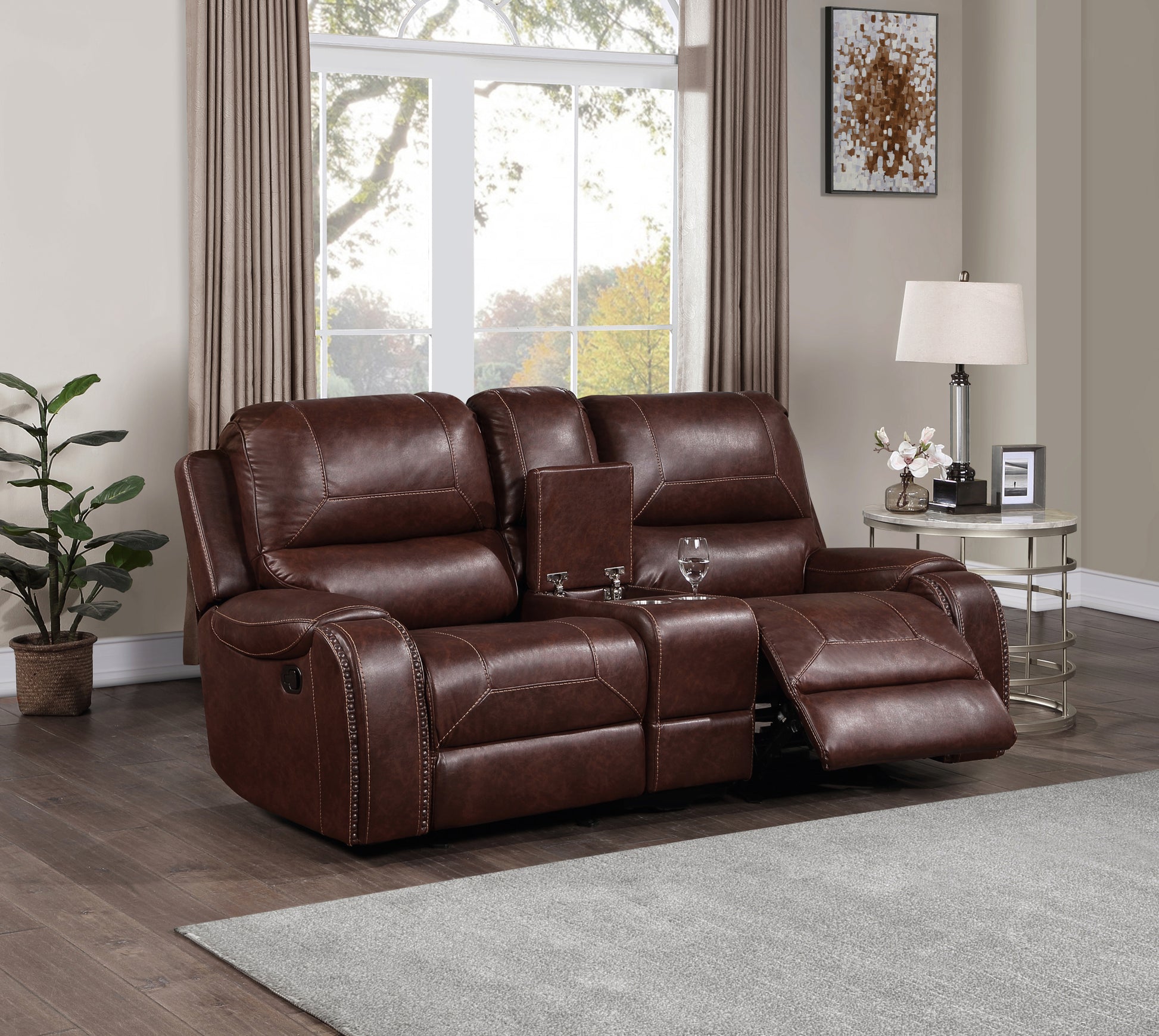 Keily Manual Reclining Glider Loveseat Dark Brown Dark Brown Faux Leather 2 Seat