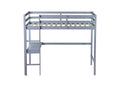 Twin High Loft Bed, Rubber Wood Loft Bed With Safety Guardrail, Built In Desk, Ladder,Grey Twin Grey Rubber Wood