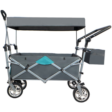 Push & Pull Utility Folding Wagon With Removable Canopy Gray Oxford Fabric Metal