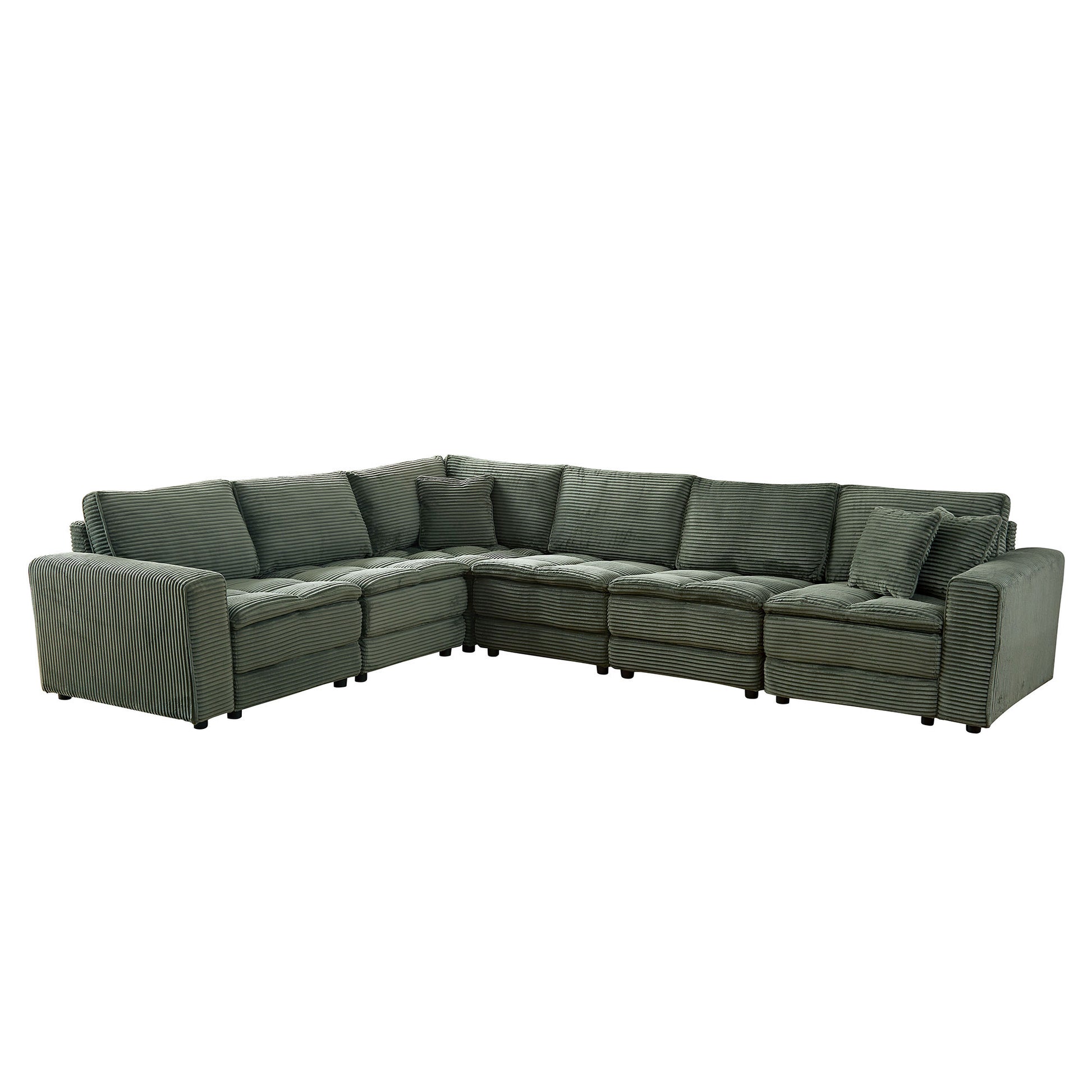 6 Seats,Oversized Sectional Sofa,L Shaped Corner Couch With Detachable Seat & Back Cushion, Corduroy Upholstery Convertible Sleeper Sofa&Couch For Living Room Green Fabric 6 Seat