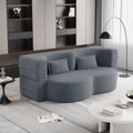 Modern Floor Sofa With 2 Pillows,Convertible Teddy Fabric Foam Filled Sleeper Sofa Bed,15