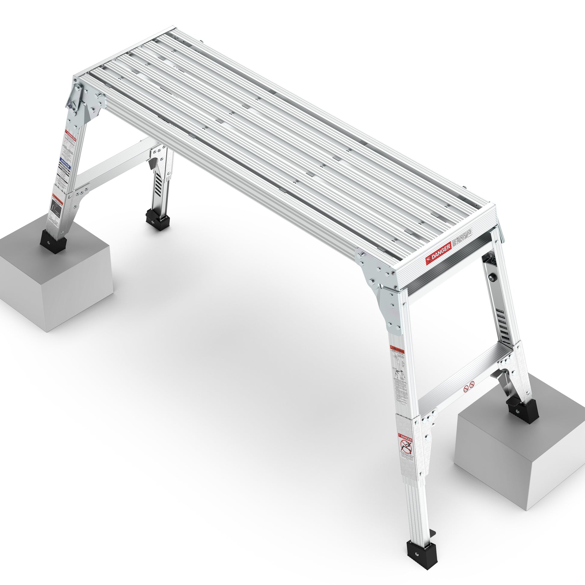 Aluminum Work Platform Large Size Step Stool Folding Portable Work Bench 40" Width Telescopic Feet 22" 27.5" Height Adjustable Grey Aluminium Alloy