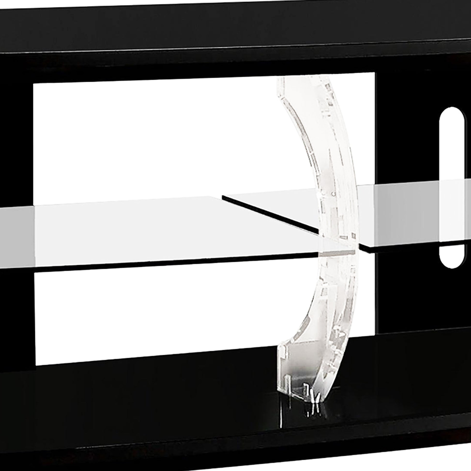 60 Inch Modern Tv Media Entertainment Center, Acrylic Posts, Glass, Black Black Wood