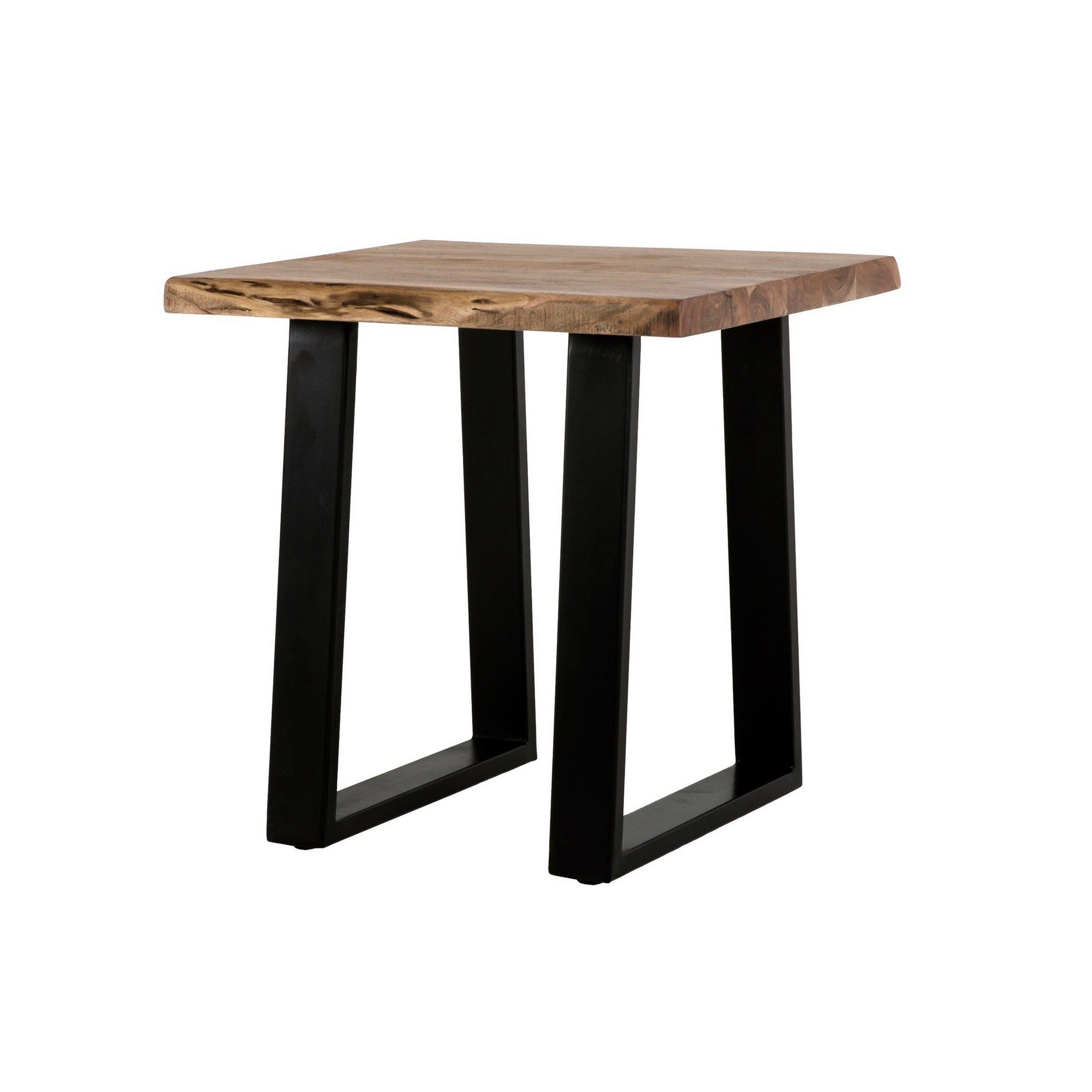 24 Inch End Table, Rustic Style, Brown Acacia Wood Top, Tall Metal Bas