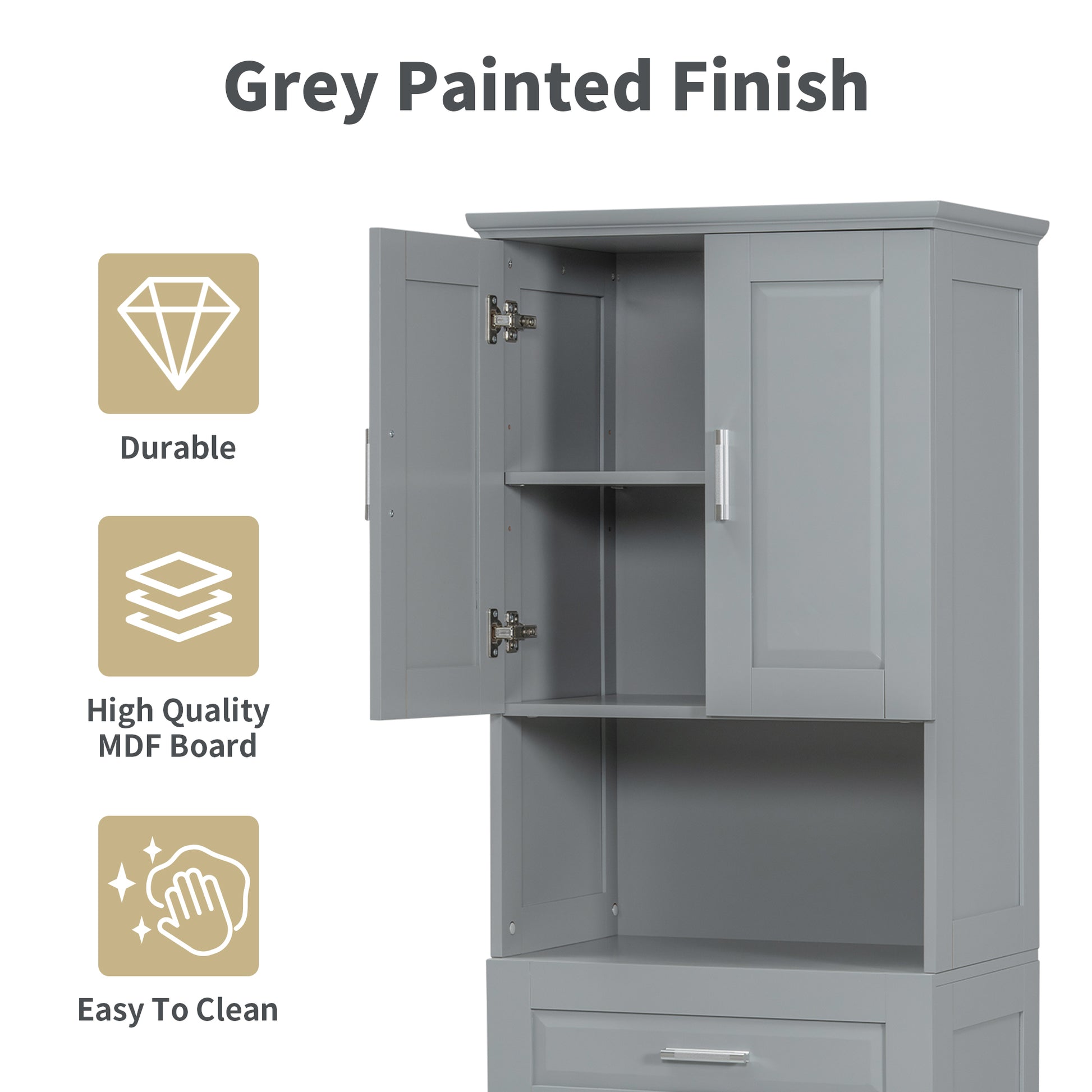 Tall Bathroom Cabinet With Laundry Basket, Large Storage Space Tilt Out Laundry Hamper And Upper Storage Cabinet, Grey Grey Mdf