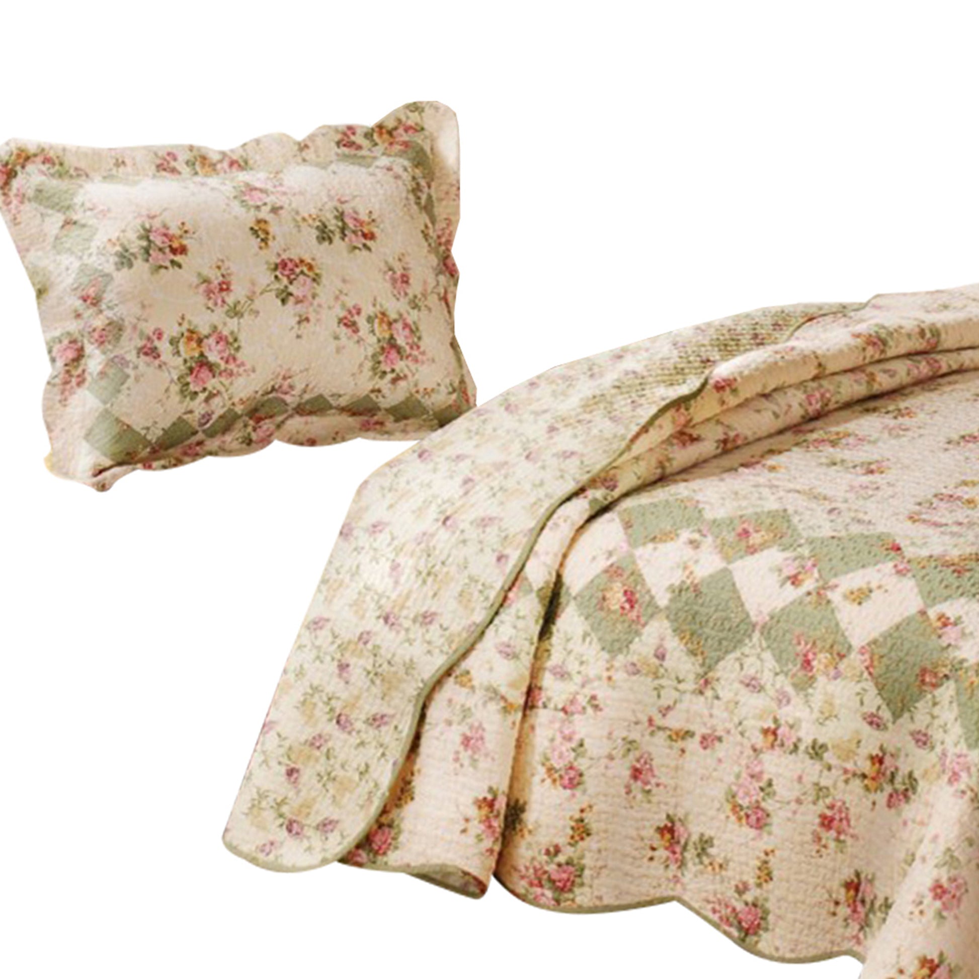 Denali 2 Piece Fabric Twin Size Quilt Set With Floral Prints, Multicolor Multicolor Fabric