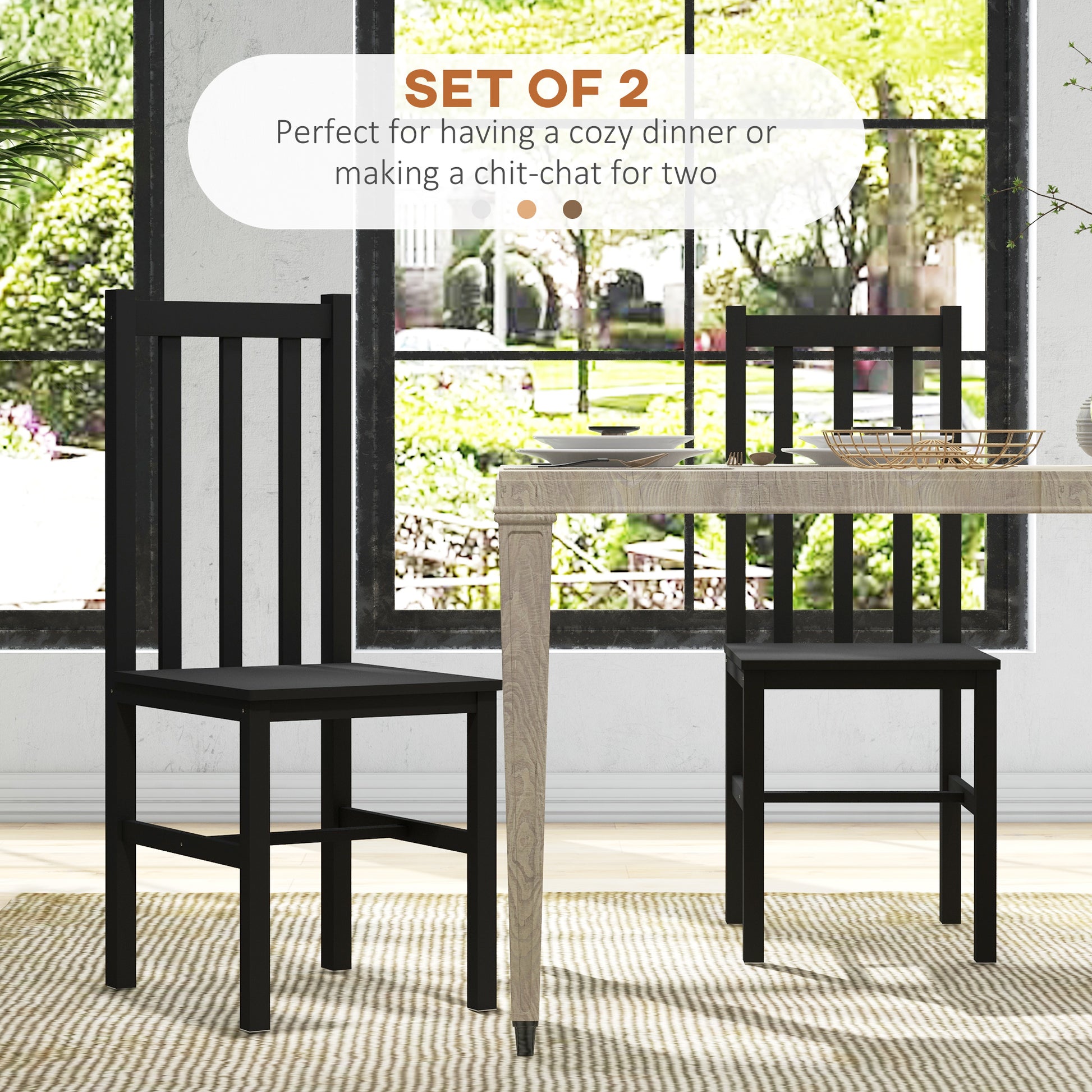 Homcom Farmhouse Armless Dining Chairs, Set Of 2 With Slat Back, Black Black Pine