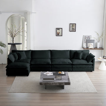 Modular Sectional Sofa For Living Room,U Shaped Couch 5 Seater Convertible Sectional Couch With 1 Ottoman ,Black Chenille Black Chenille 4 Seat
