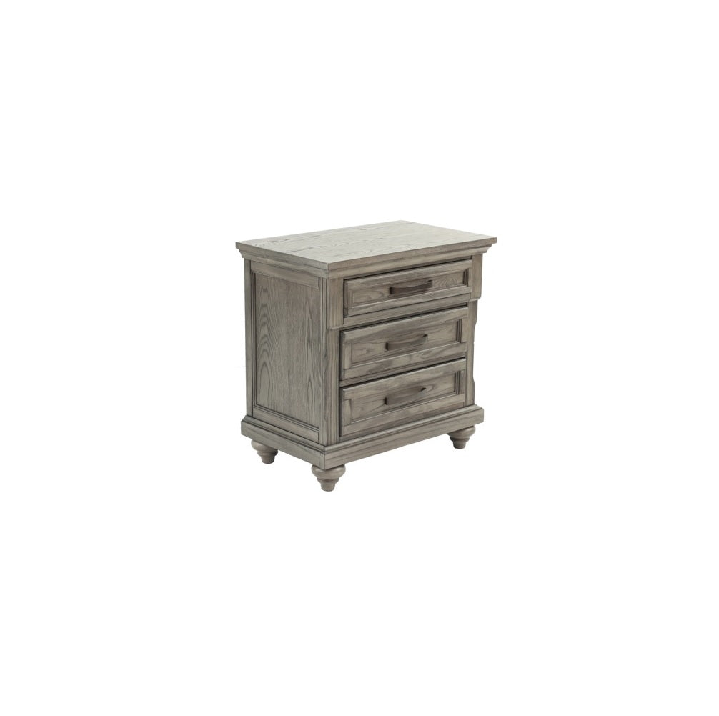 Contemporary Modern Look Antique Gray Oak Finish 1Pc Nightstand Storage Space Bedside Table Oak Veneer Bedroom Furniture Antique Gray 3 Drawers Bedroom Bedside Cabinet