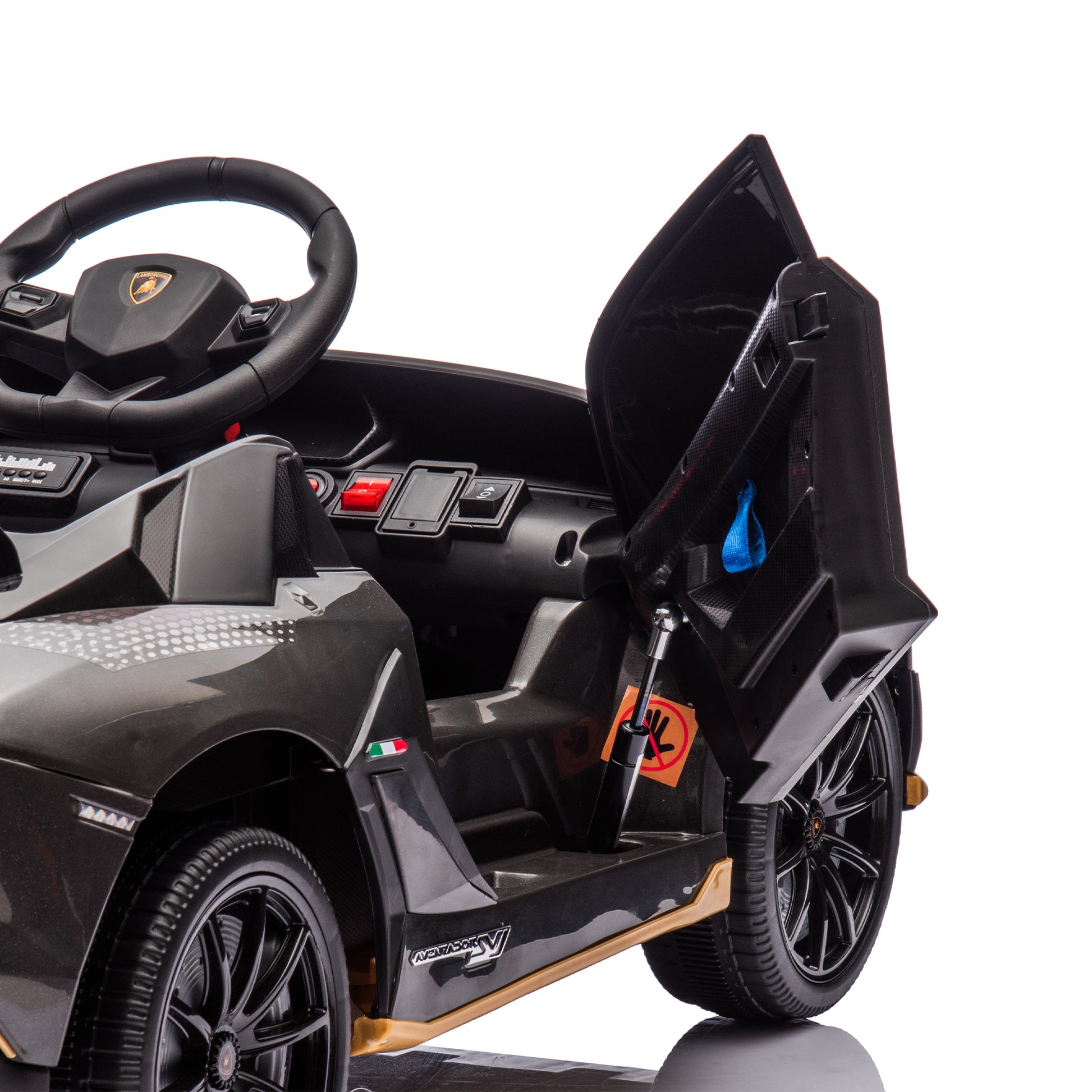 12V Kids Ride On Car W Parents Remote Control,Licensed Lamborghini Aventador Xago,Hydraulic Pressure Door,Slow Start,Early Education,Bluetooth,Adjustable Volume,Mp3,Usb,Led Lights For Kids Aged 2 4. Black 50 99 Lbs Polypropylene