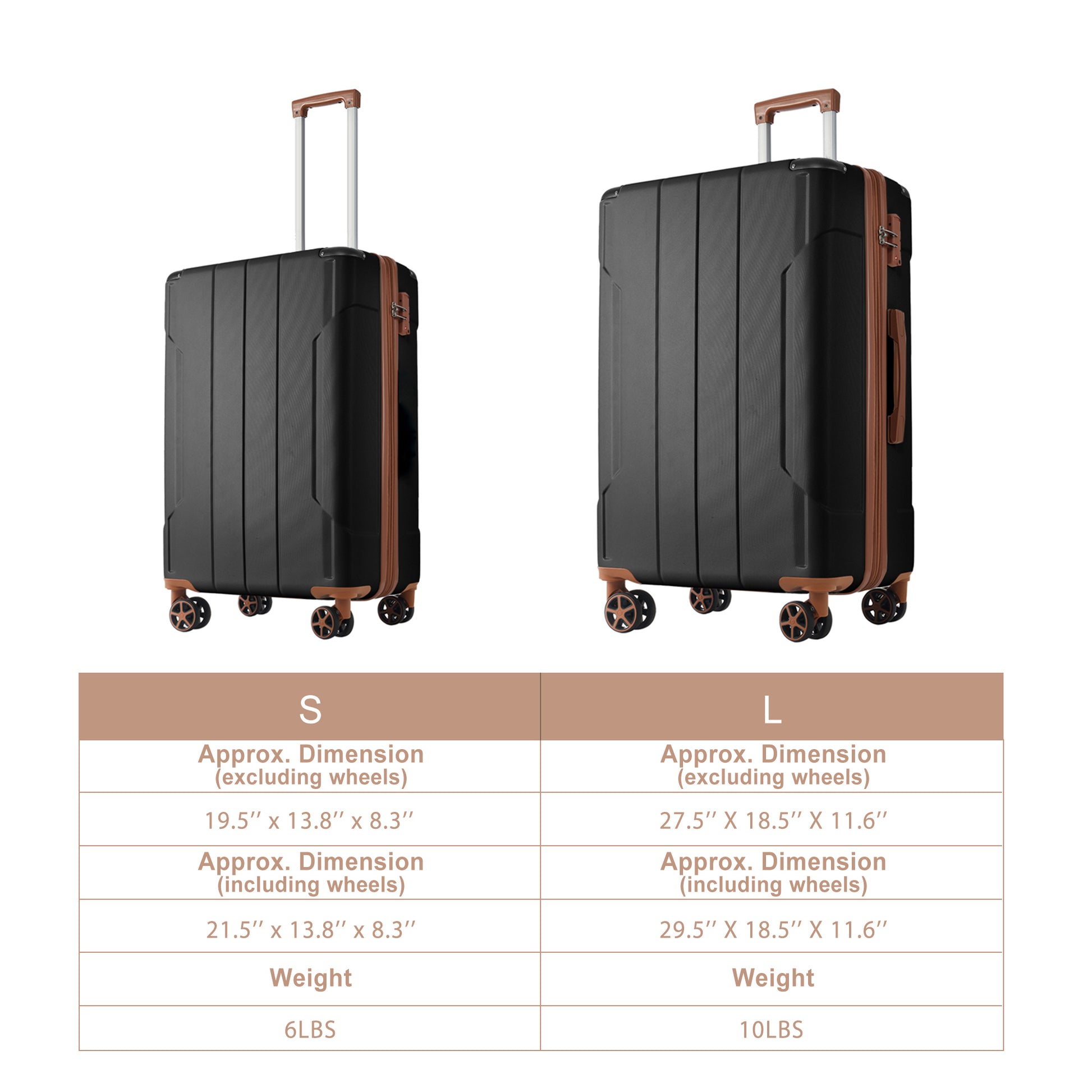 Luggage Sets 2 Piece, Hardshell Abs Lightweight And Expandable Only 28" Suitcases With Double Wheels, Carry On Luggage, 2 Piece Set 20 28 , Black Brown Black Brown Abs