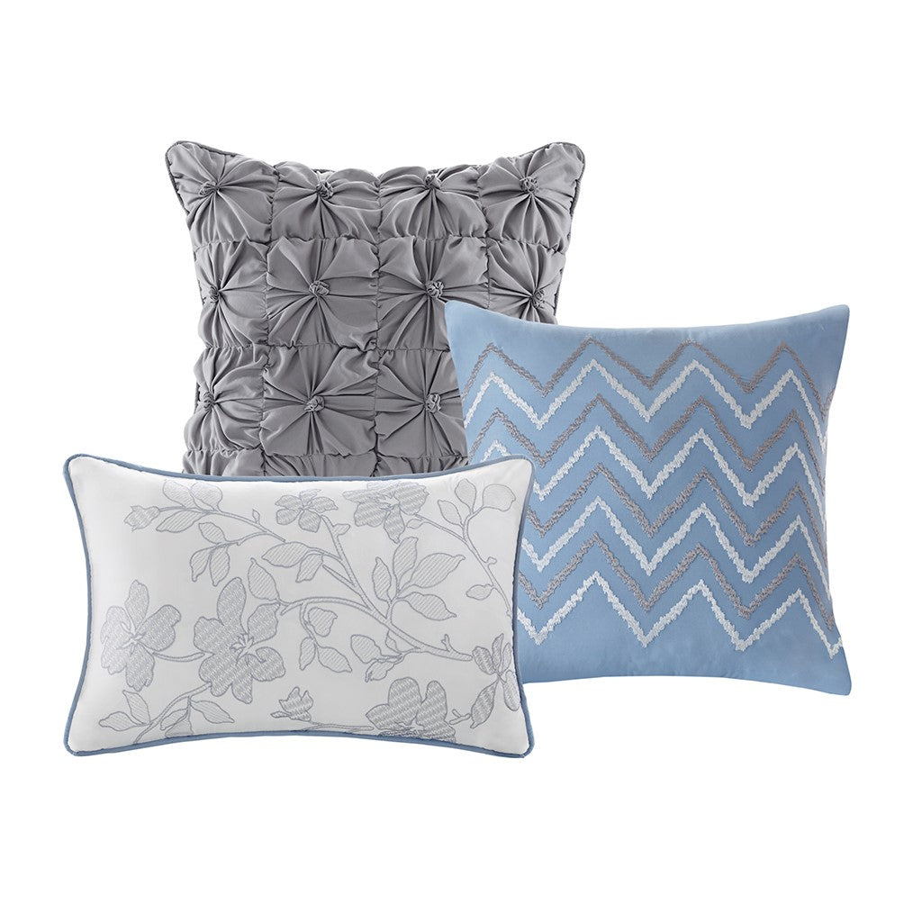 6 Piece Printed Quilt Set With Throw Pillows Blue Full Queen Full Blue Cotton