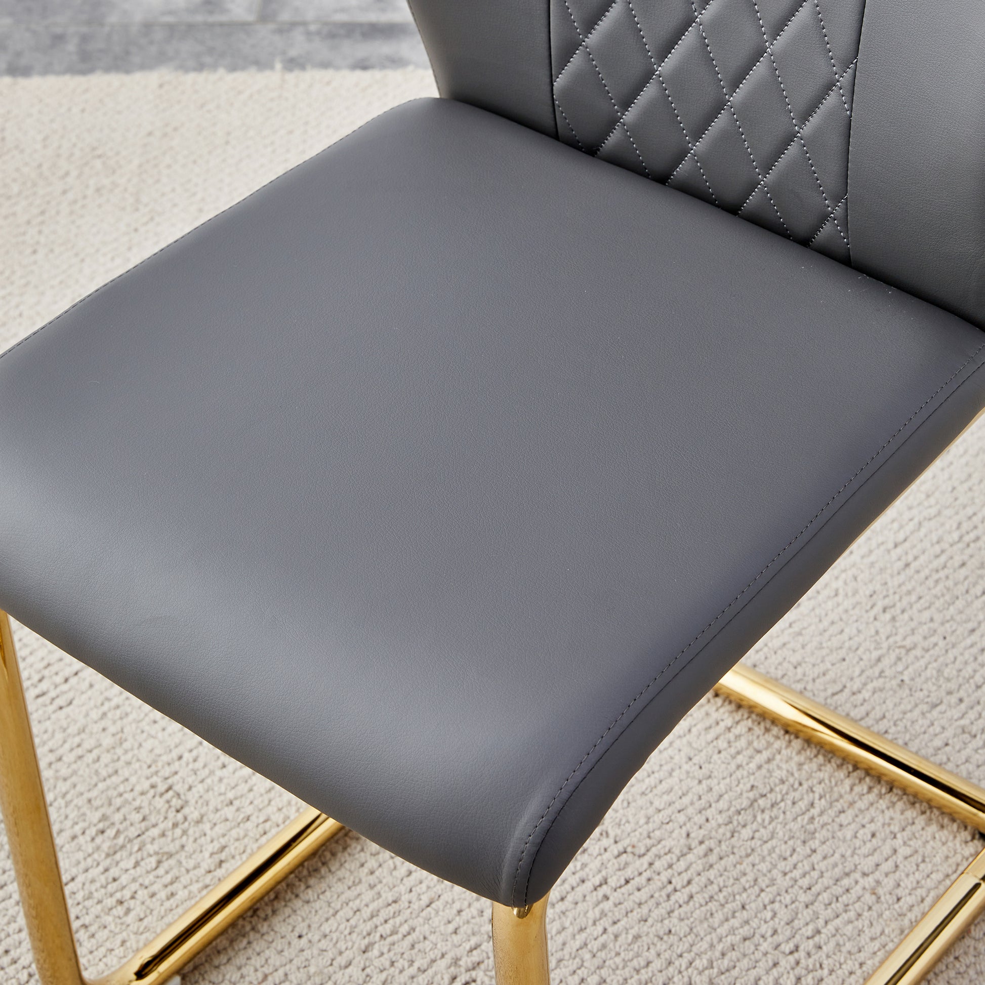 Table And Chair Set.Modern Rectangular Dining Table With Transparent Tempered Glass Tabletop And Gold Plated Metal Legs.Paried With 8 Comfortable Chairs With Pu Seats And Golden Metal Legs. Grey Gold,Transparent Seats 8 Glass Metal