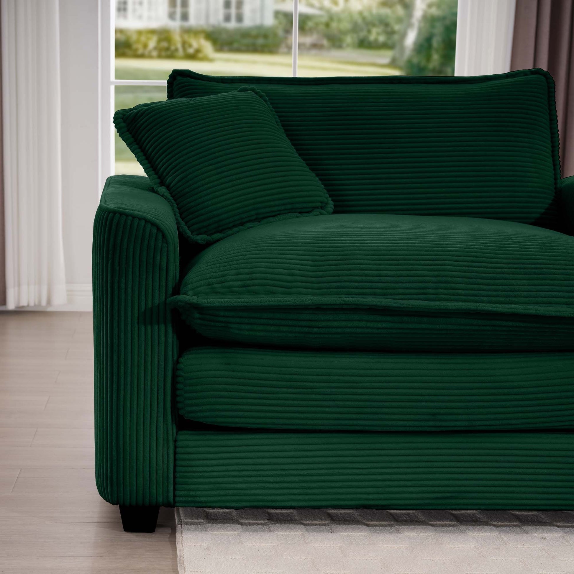 Luxurious And Sophisticated Sofa Set With Soft Cushions And Pillows, Home For Living Rooms And Clubs As Well As Home Theaters, Consisting Of Two Single Sofas And A 3 Seater Sofas In Green Corduroy Fab Green Corduroy 5 Seat