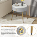 19.6'' Easy Assembly End Tables With High Gloss Faux Marble Tabletops, Set Of 2, Modern Fluted 2 Side Tables With Drawers, Round Coffee Tables With Golden Legs For Living Room, Grey Grey Gold Primary Living Space Drawers Round Mdf Iron