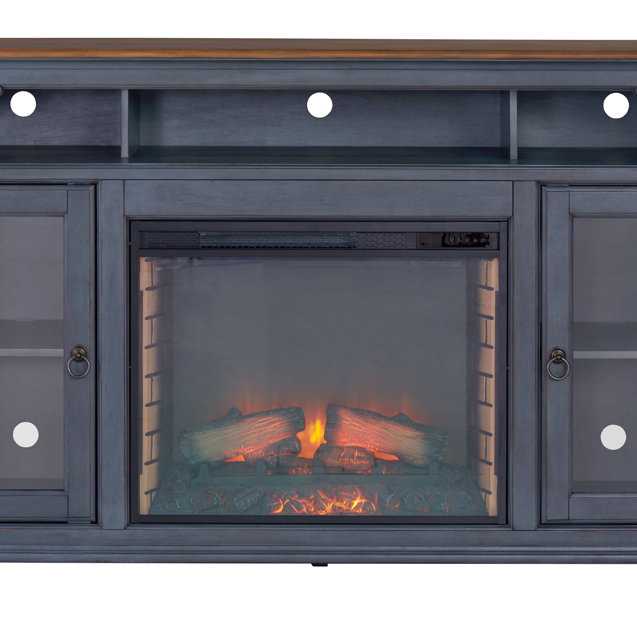 Americana 66 In Fireplace Tv Stand For Tvs Up To 80 Inches, Corduroy Blue Finish Blue 80 89 Inches Rubberwood Rubber Wood