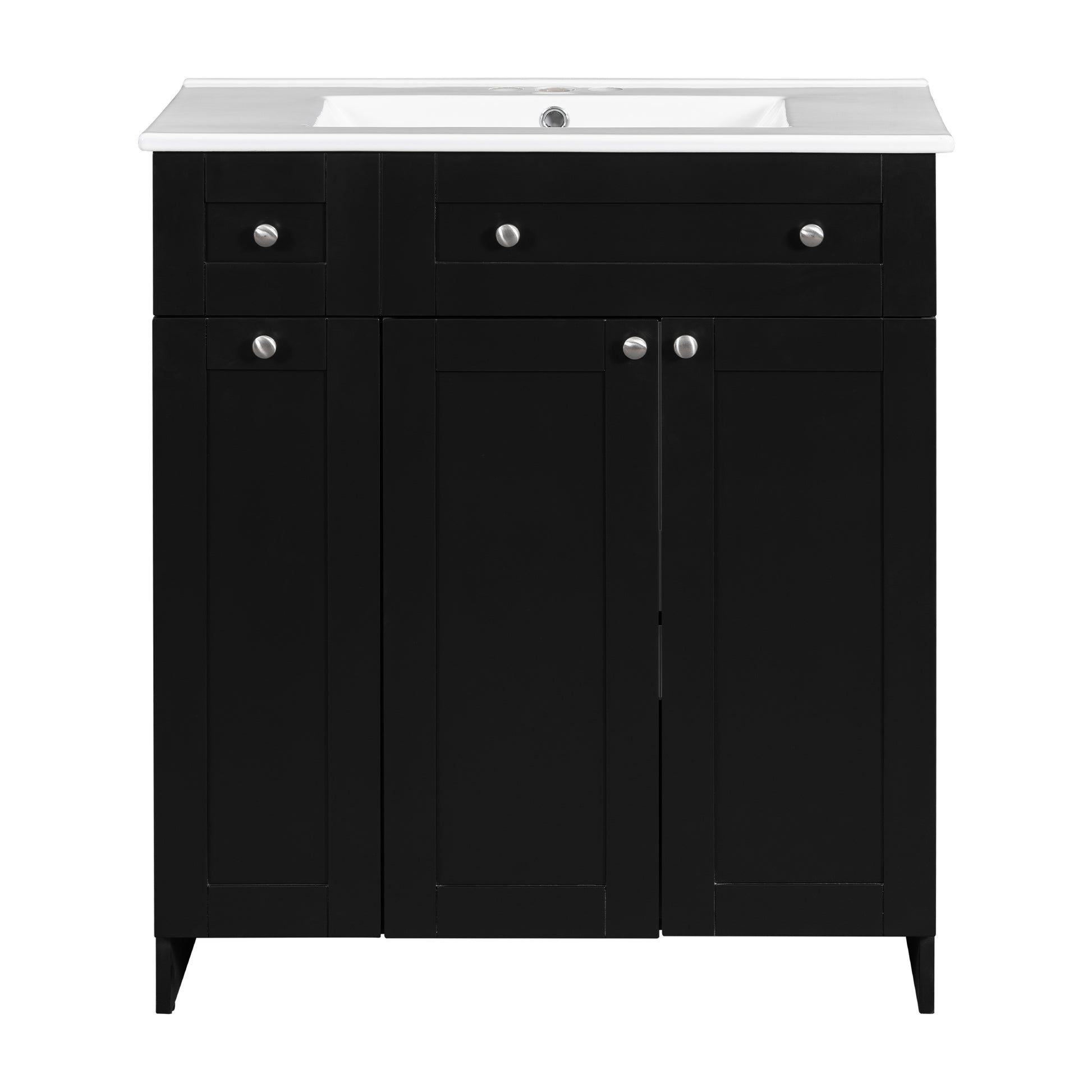 30 Inch Black Bathroom Vanity With Ceramic Sink Combo, Abundant Storage Cabinet 2 Soft Close Doors And Double Tier Deep Drawer Black Bathroom Mdf