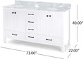 73'' Bathroom Vanity With Marble Top & Double Ceramic Sinks, 4 Doors, 6 Drawers, White White Plywood
