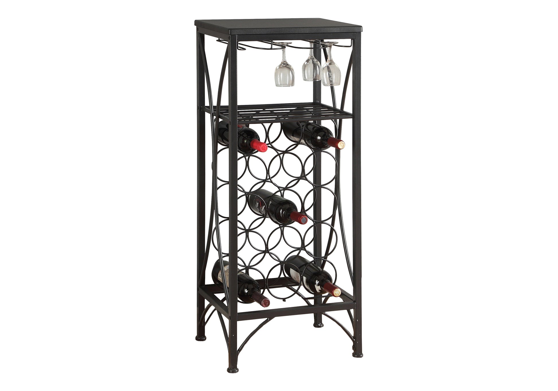 Home Bar, Wine Rack, Black Metal, Transitional Black Metal