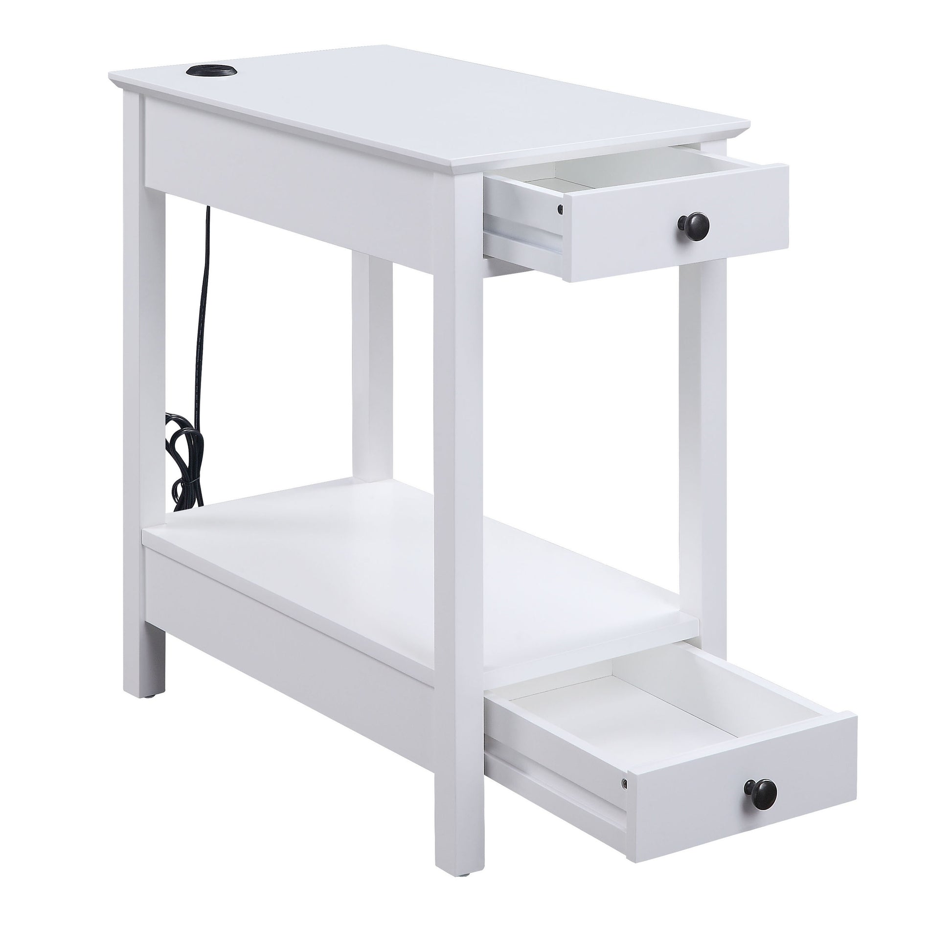 White Storage Accent Table With Usb White White Primary Living Space Modern Drawers Rectangular Wood