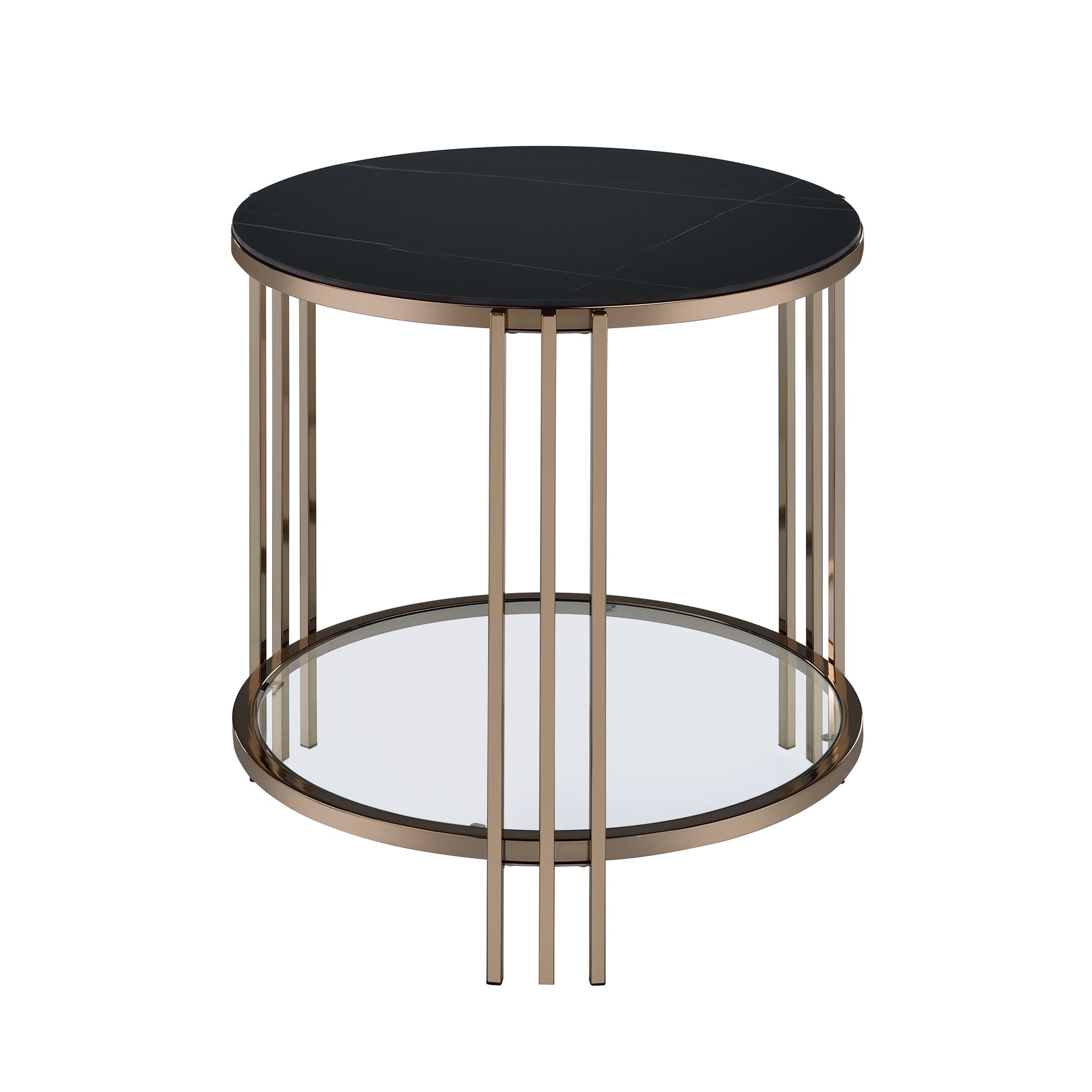 Abisha End Table, Sintered Stone & Champagne Finish Lv02816 Black,Champagne Metal Stone