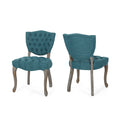 Kd Tufted Chair Wthr Set Of 2 Teal Fabric