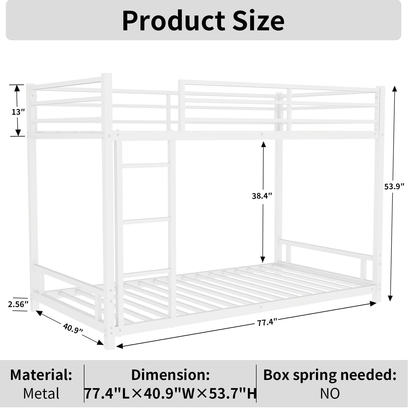 Metal Twin Over Twin Bunk Bed Heavy Duty Sturdy Metal Noise Reduced Safety Guardrail No Box Spring Needed,White Twin White Metal Metal