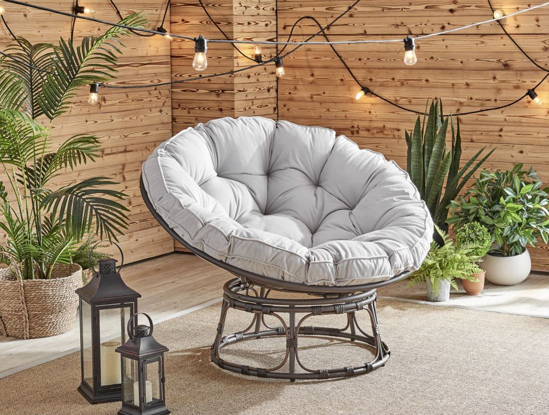 Francis Outdoor Moon Chair With Light Grey Cushion Light Grey Solid Surface