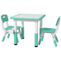 Qaba 3 Pieces Kids Table And Chairs, Height Adjustable Toddler Table And Chair Set With Storage, Easy To Wipe, Activity Table 2 Chairs For Classroom, For Daycare Classroom, 18 Months 5 Years, Green Green Plastic