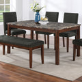 Dining Room Furniture Modern 6Pcs Set Dining Table 4X Side Chairs And A Bench Ash Black Polyfiber Rubberwood Nailheads Faux Marble Top Brown Wood Dining Room Bench Seating Rubberwood Rectangular Dining Table With Chair And Bench Wood Wood Multi Seats 6