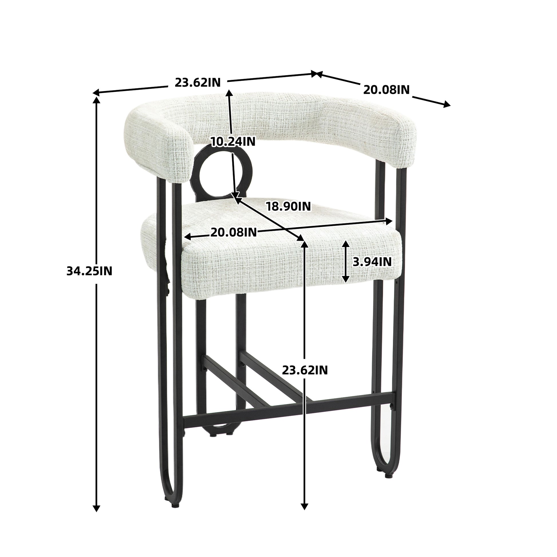 Coolmore Bar Stools Set Of 2, Modern Bar Stool With Back, Black Metal Frames, Upholstered Bar Stools For Kitchen Island, Pub, Club Beige Chenille Beige Dining Room Foam Chenille