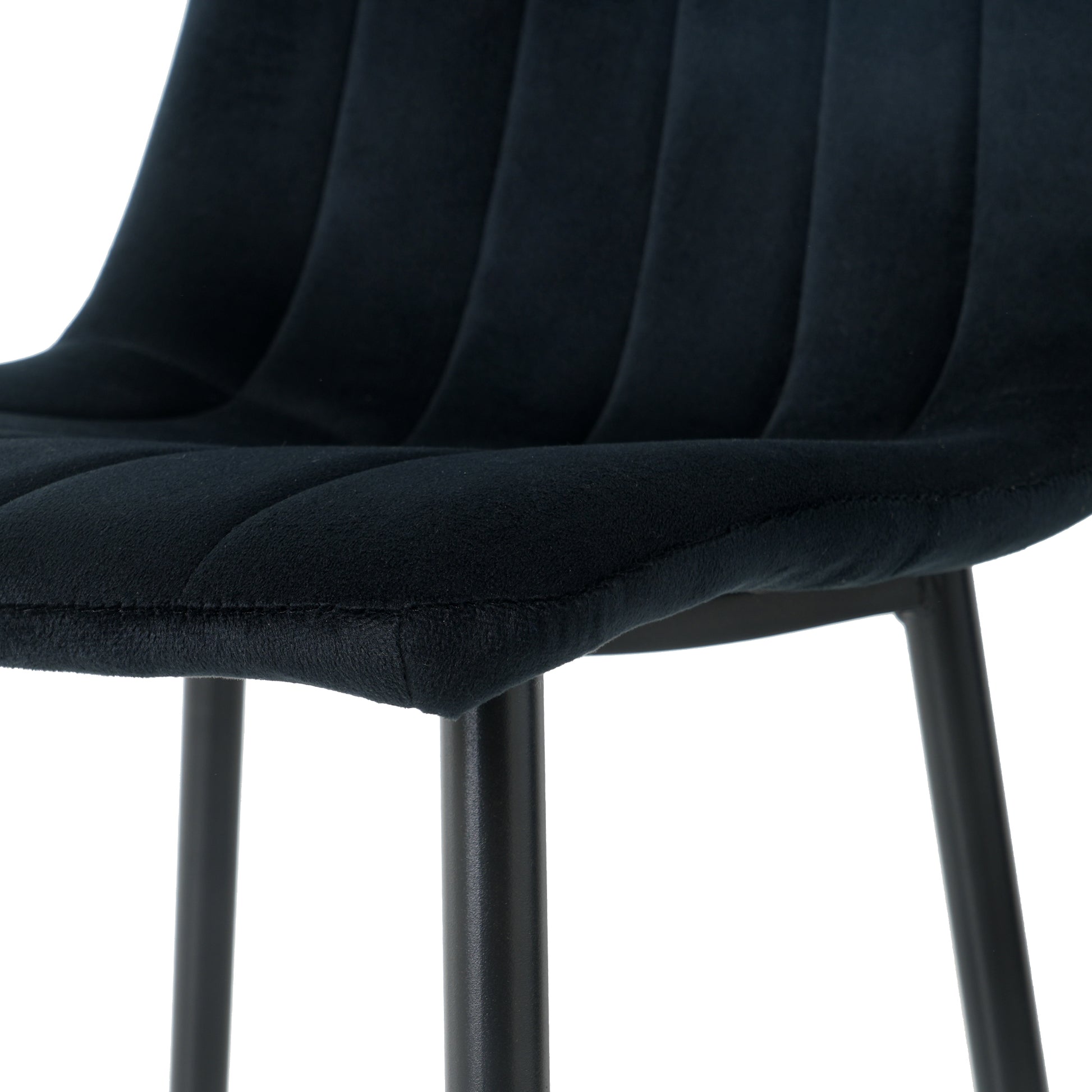 Indoor Black Velvet Dining Chair, Modern Kitchen Dining Chair With Cushion Back, Upholstered Side Chair With Black Coated Metal Legs, Family Kitchen Dining Room And Living Room Set Of 4 Metal Black