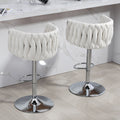 360 Fabric Cover Swivel Bar Stools Set Of 2, Adjustable Counter Height Bar Chairs With Woven Back & Footrest,Silver Chromed Bar Stools For Kitchen Island, Cafe, Pub Beige Beige Kitchen Modern Foam Fabric