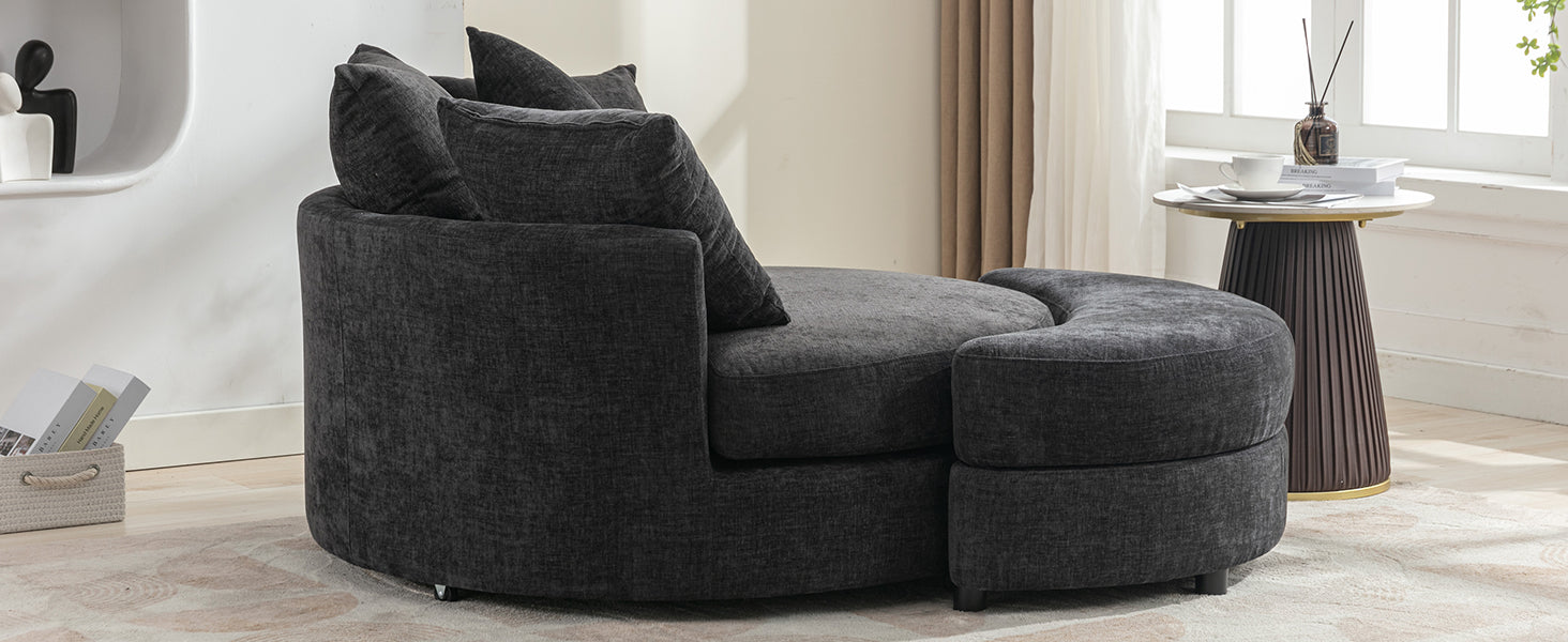 Orisfur. 360 Swivel Accent Barrel Chair With Storage Ottoman & 4 Pillows, Modern Chenille Leisure Chair Round Accent For Living Room, Gray Gray Foam Chenille