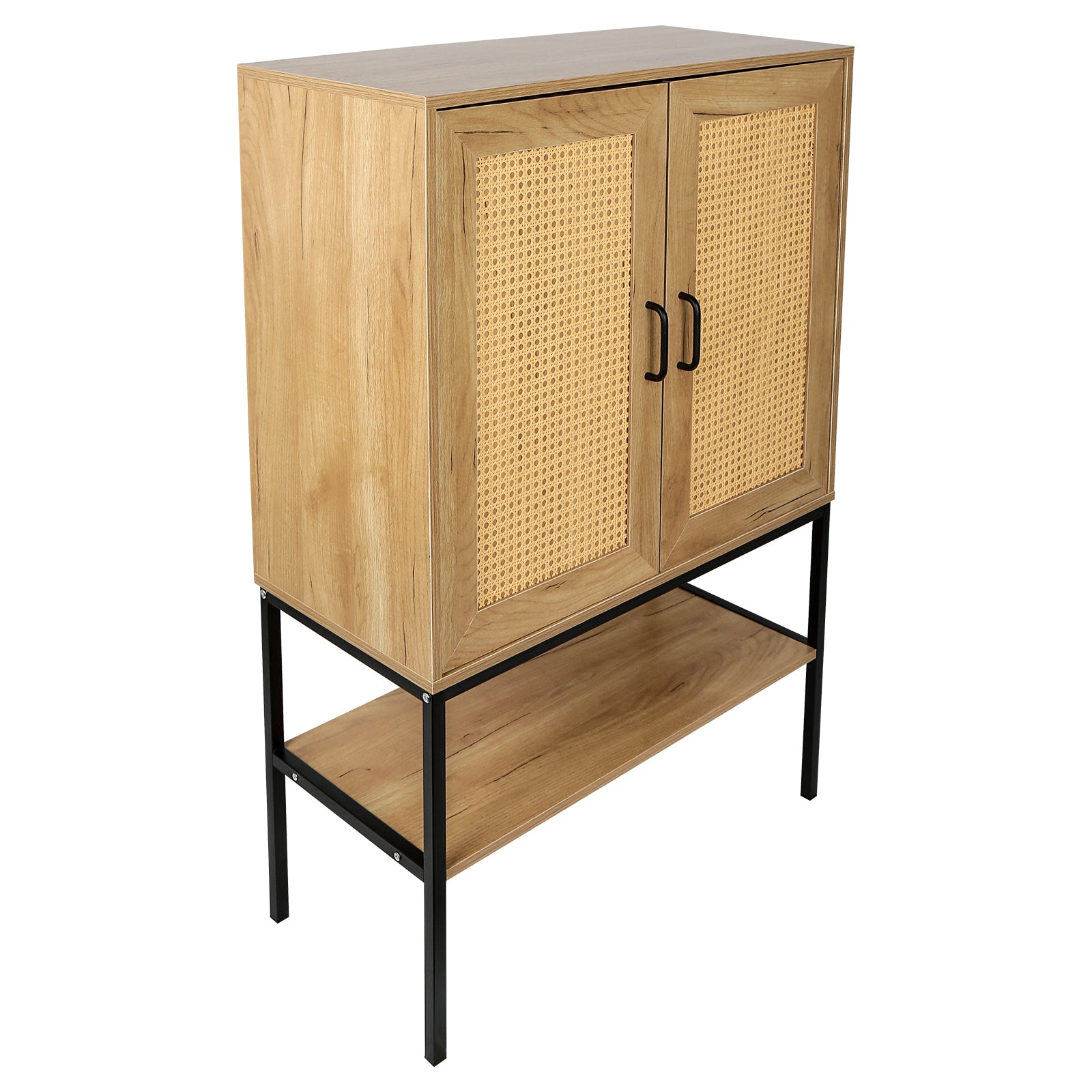 31.5 Inch Wide 2 Rattan Doors Free Standing Sideboard Storage Cabinet With One Open Bottom Shelf For Kitchen Dinning Room Living Room, Natural Color Freestanding 1 2 Shelves Natural Natural Primary Living Space Open Storage Space American Design Particle